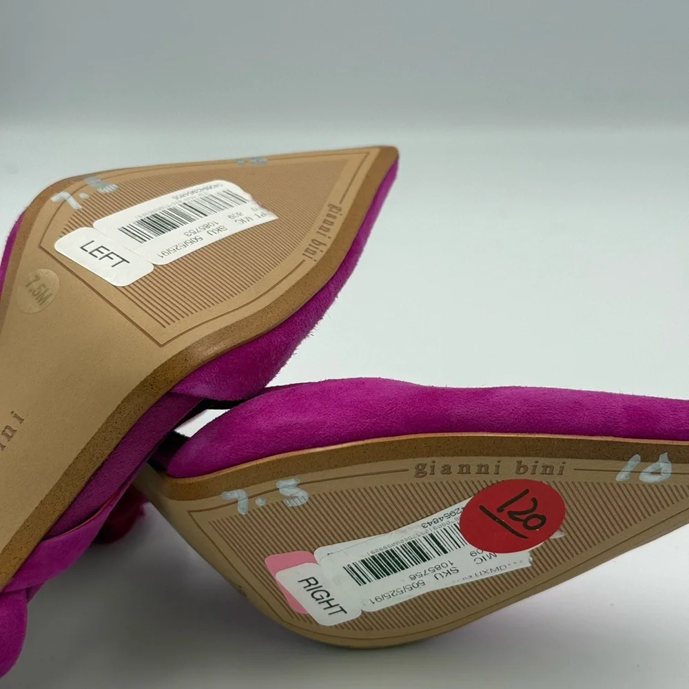 Gianni Bini Suede “Bradley” Fuchsia Ruffle Ankle Strap Heels - Picture 4 of 9